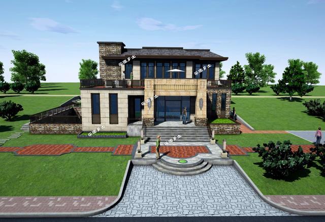 二層新中式獨(dú)棟別墅設(shè)計(jì)，空間利用合理，氣派奢華