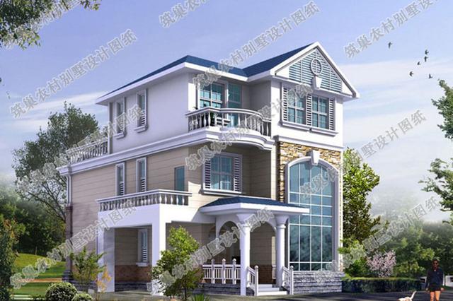 房屋建成實(shí)拍展示：30萬(wàn)2廳5臥三層農(nóng)村別墅設(shè)計(jì)施工圖，外觀造型豪華大氣
