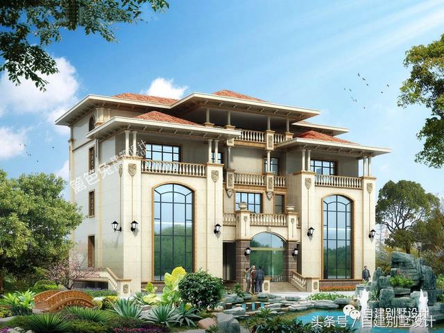 總占地面積350平米的四層歐式別墅設(shè)計(jì)圖，帶地下室酒窖，豪華大氣。