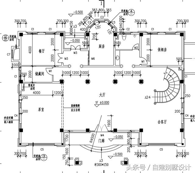 總占地面積350平米的四層歐式別墅設(shè)計(jì)圖，帶地下室酒窖，豪華大氣。