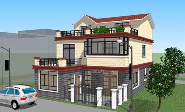 二層半結構的農村小別墅設計圖，帶小院，非常大方。