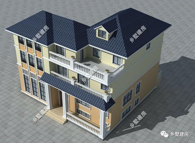 三層現(xiàn)代田園風(fēng)別墅設(shè)計(jì)圖，帶大露臺+老虎窗，造價(jià)40萬左右。