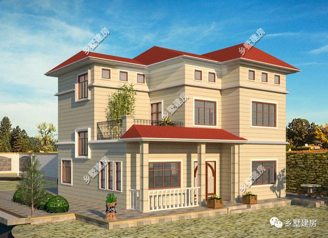 三層現(xiàn)代田園風(fēng)別墅設(shè)計(jì)圖，帶大露臺+老虎窗，造價(jià)40萬左右。