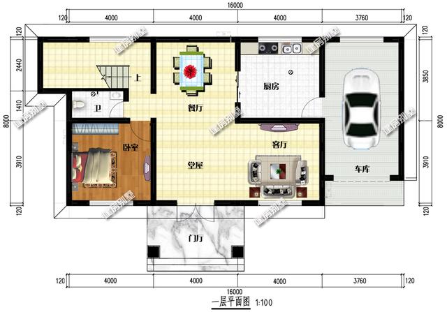 16mx8m二層平頂別墅設(shè)計圖，帶車庫，很適合在北方建設(shè)。