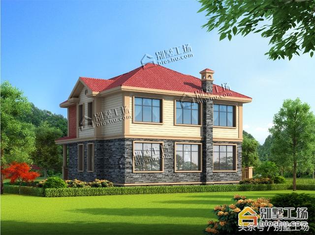 12.6x12.2二層簡歐小別墅設(shè)計圖，造價30萬以內(nèi)。