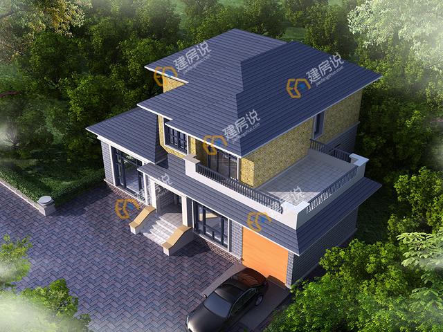 二層現(xiàn)代別墅設(shè)計(jì)圖，占地151平方米，帶車庫(kù)，時(shí)尚大方。