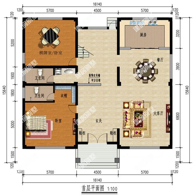 16.14x15.64米農(nóng)村二層別墅設(shè)計(jì)圖，外觀看著舒服、布局住著坦然，很令人向往的鄉(xiāng)村住宅。