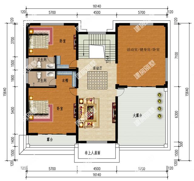 16.14x15.64米農(nóng)村二層別墅設(shè)計(jì)圖，外觀看著舒服、布局住著坦然，很令人向往的鄉(xiāng)村住宅。