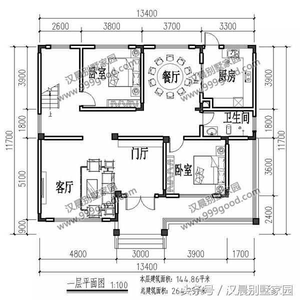13.4X11.7米一層半美式別墅設(shè)計(jì)圖，造型非常的好看。