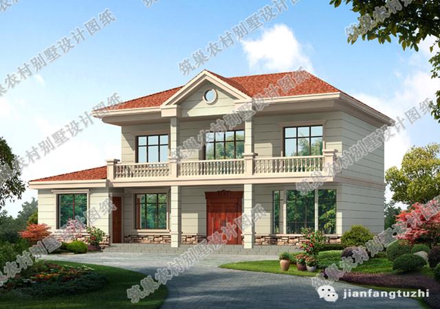 17米x13米二層別墅設計圖，帶獨立車庫，外觀簡潔大氣，主體造價30萬。