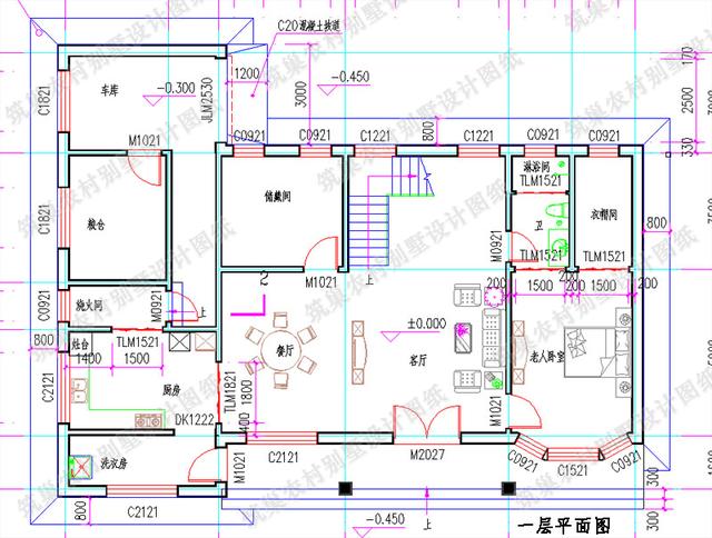 17米x13米二層別墅設計圖，帶獨立車庫，外觀簡潔大氣，主體造價30萬。