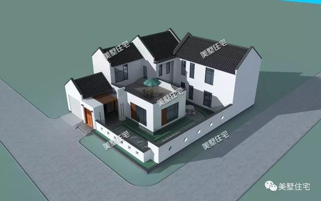 17X21米二層新中式別墅設(shè)計(jì)圖，帶兩個(gè)庭院，主體造價(jià)60萬(wàn)以內(nèi)。