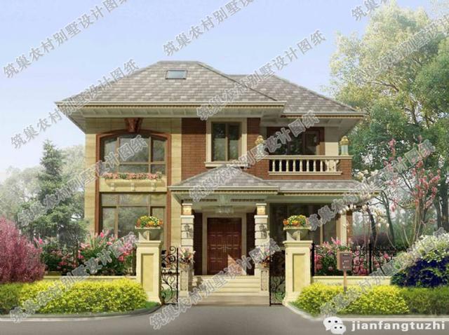 12×11米二層歐式田園風(fēng)別墅設(shè)計(jì)圖，戶型美觀大氣，造價(jià)25萬(wàn)。