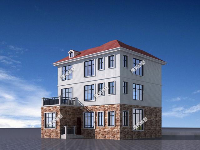 11.76mx9.76m三層別墅設(shè)計圖，帶客廳挑空+旋轉(zhuǎn)樓梯+獨立廚房設(shè)計，是一款不錯的鄉(xiāng)村三層房型。