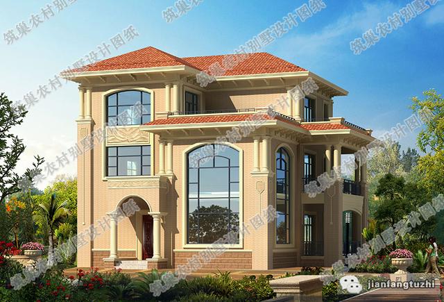 16×18米三層農(nóng)村別墅設(shè)計(jì)圖，帶挑空客廳，高端大氣，造價(jià)50萬(wàn)。