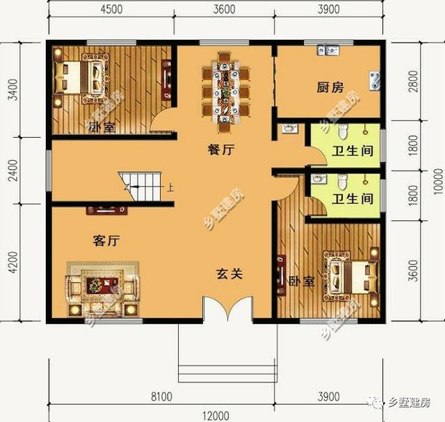 12米X10米三層別墅設(shè)計(jì)圖，戶型方正外型美觀，這么完美的農(nóng)村別墅，你不打算來一套嗎？