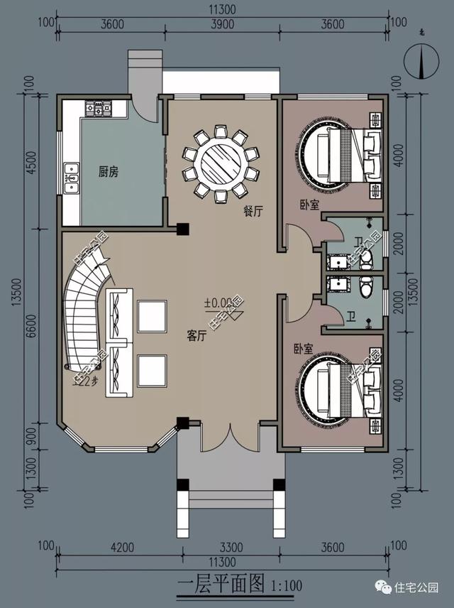 11×13米三層經(jīng)典歐式別墅設(shè)計圖，帶挑空客廳和大露臺。