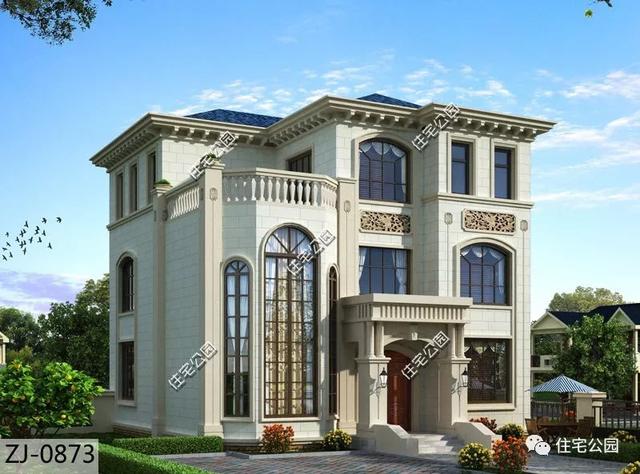 11×13米三層經(jīng)典歐式別墅設(shè)計圖，帶挑空客廳和大露臺。