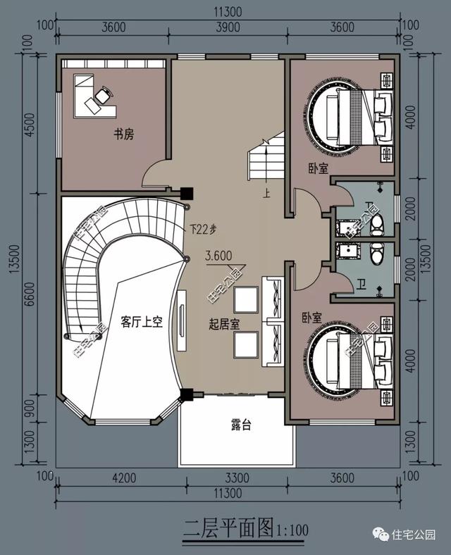 11×13米三層經(jīng)典歐式別墅設(shè)計圖，帶挑空客廳和大露臺。