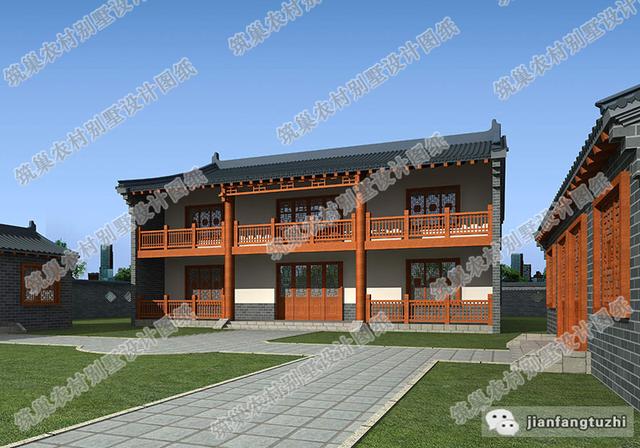 19×16米中式二層四合院別墅設計圖，挑空大客廳+旋轉樓梯，功能齊全，造價65萬。