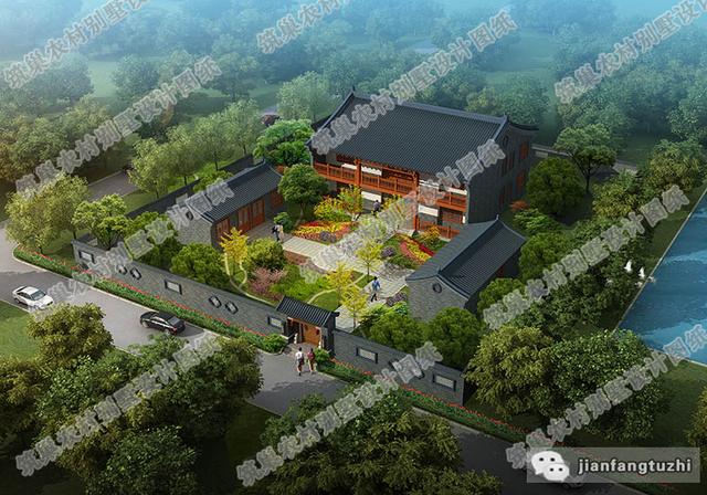 19×16米中式二層四合院別墅設計圖，挑空大客廳+旋轉樓梯，功能齊全，造價65萬。