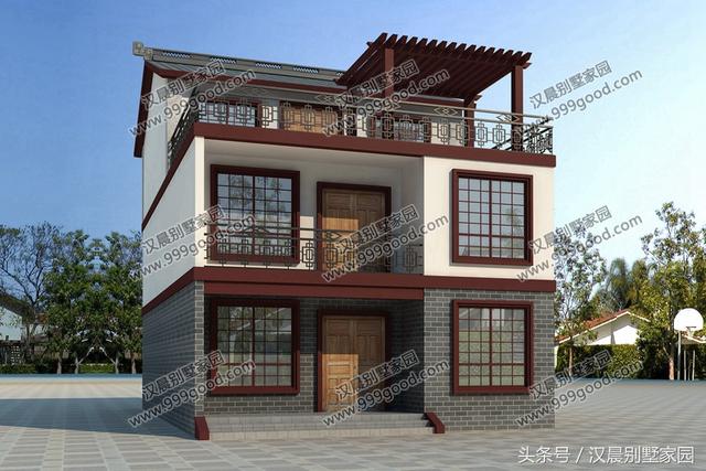 二層平頂小別墅設(shè)計(jì)圖，帶土灶+現(xiàn)代雙廚房，最適合偏冷的農(nóng)村地區(qū)自建。