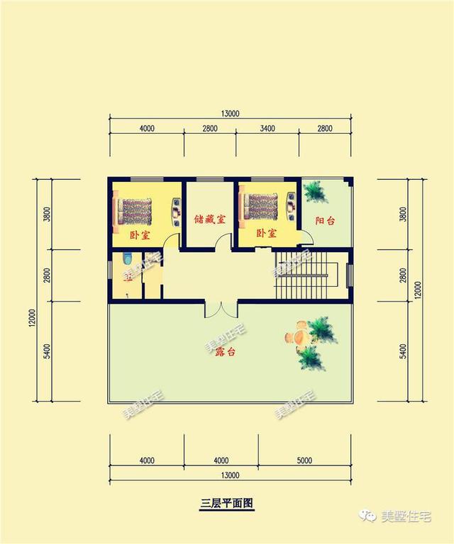 13X13.8米三層農(nóng)村別墅設(shè)計(jì)圖，戶型方正，帶大露臺(tái)，是你喜歡的一款。