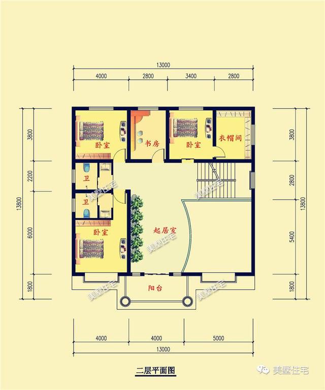 13X13.8米三層農(nóng)村別墅設(shè)計(jì)圖，戶型方正，帶大露臺(tái)，是你喜歡的一款。