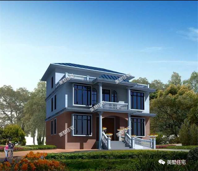 13X13.8米三層農(nóng)村別墅設(shè)計(jì)圖，戶型方正，帶大露臺(tái)，是你喜歡的一款。