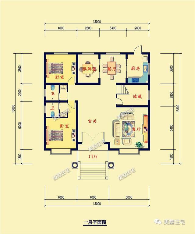 13X13.8米三層農(nóng)村別墅設(shè)計(jì)圖，戶型方正，帶大露臺(tái)，是你喜歡的一款。