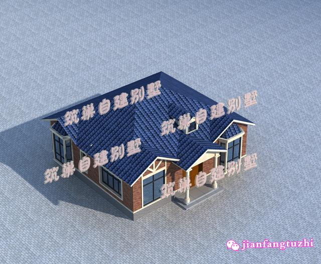 占地約為150平方米的一層歐式別墅設(shè)計(jì)圖，簡單復(fù)古，水電圖齊全。