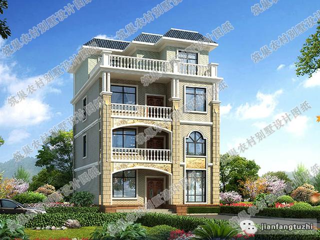 9×13米四層農(nóng)村自建房，帶露臺(tái)花園，外觀清新淡雅，造價(jià)40萬(wàn)。