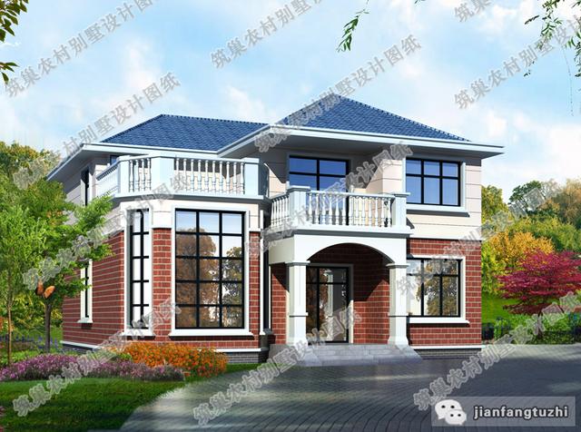 11×12米農(nóng)村二層歐式別墅設(shè)計(jì)圖，帶挑空客廳+落地窗，簡(jiǎn)單實(shí)用，時(shí)尚大氣。