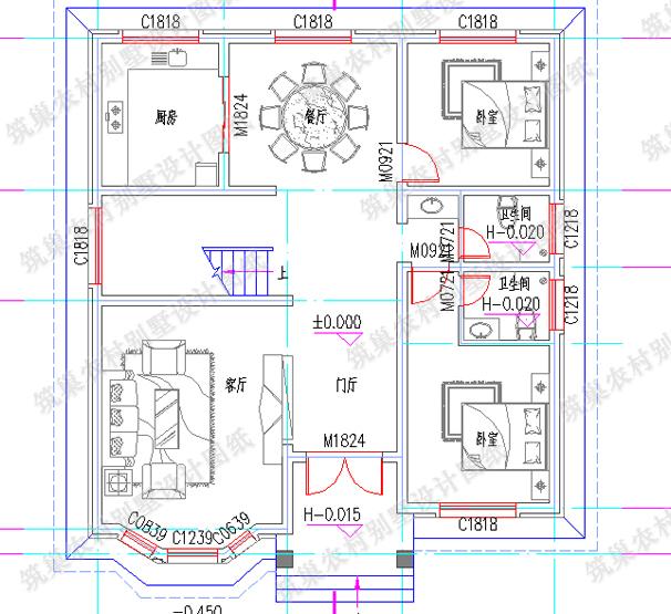 11×12米農(nóng)村二層歐式別墅設(shè)計(jì)圖，帶挑空客廳+落地窗，簡(jiǎn)單實(shí)用，時(shí)尚大氣。