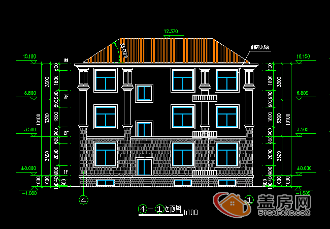 15x14三層半農(nóng)村別墅設(shè)計(jì)圖，帶地下室，漂亮大方。
