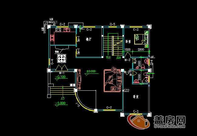 15x14三層半農(nóng)村別墅設(shè)計(jì)圖，帶地下室，漂亮大方。