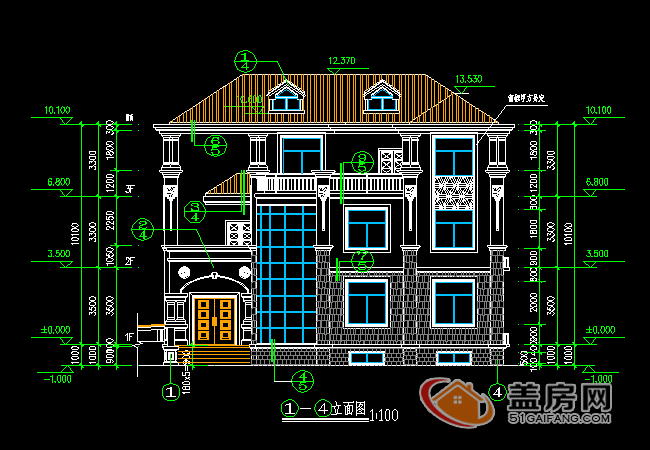 15x14三層半農(nóng)村別墅設(shè)計(jì)圖，帶地下室，漂亮大方。