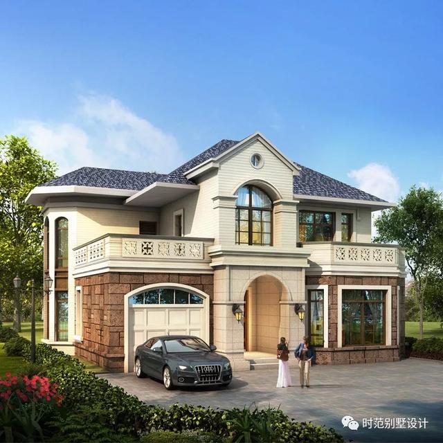 12x12米二層獨(dú)棟歐式別墅設(shè)計(jì)圖，帶車庫(kù)，空間利用率高，適合農(nóng)村自建。