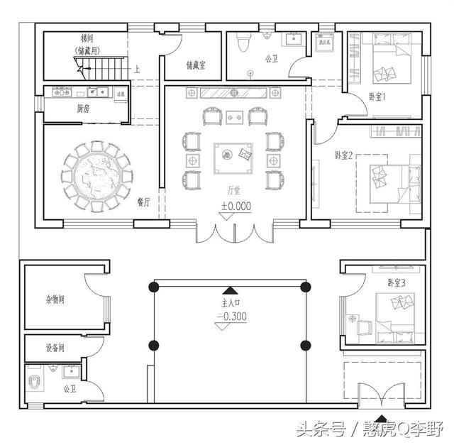 16x15米二層新中式三合院別墅設計圖，造價38萬元。