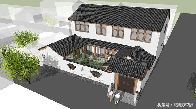 16x15米二層新中式三合院別墅設計圖，造價38萬元。