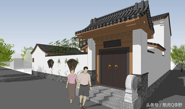 16x15米二層新中式三合院別墅設計圖，造價38萬元。