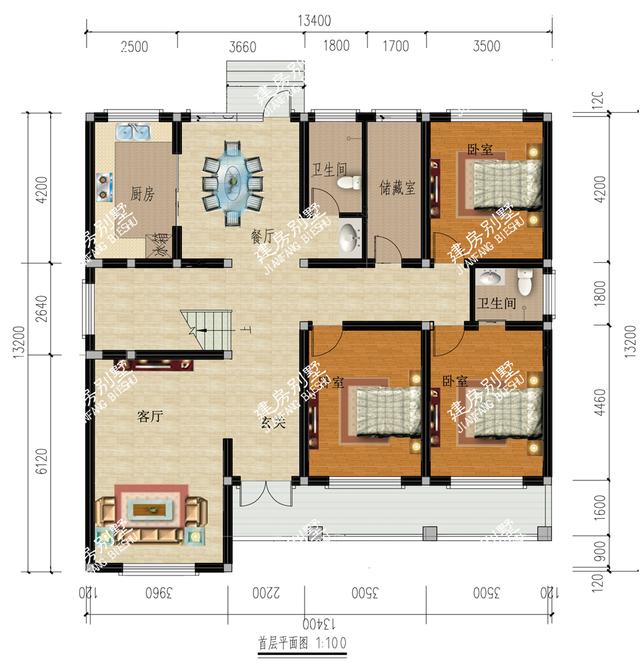 兩款開間13.4米的農(nóng)村二層別墅設(shè)計(jì)圖，精致舒適