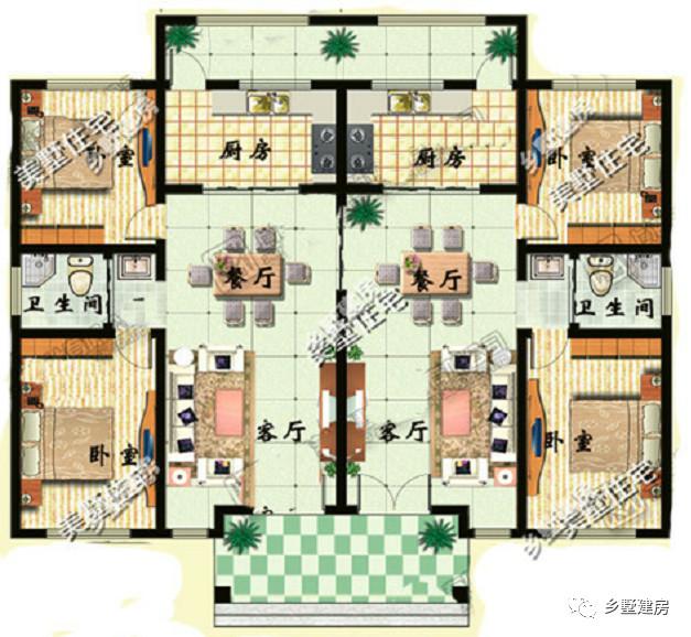 首選一層雙拼農(nóng)村自建房別墅設(shè)計(jì)圖，造價(jià)只要10萬，一棟二戶，更節(jié)約面積和省錢