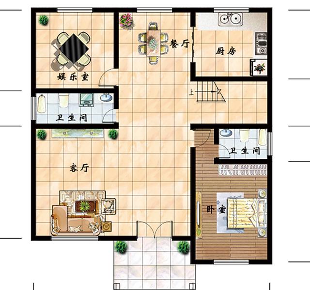 三層豪華復(fù)式別墅設(shè)計(jì)圖，挑空客廳+旋轉(zhuǎn)樓梯
