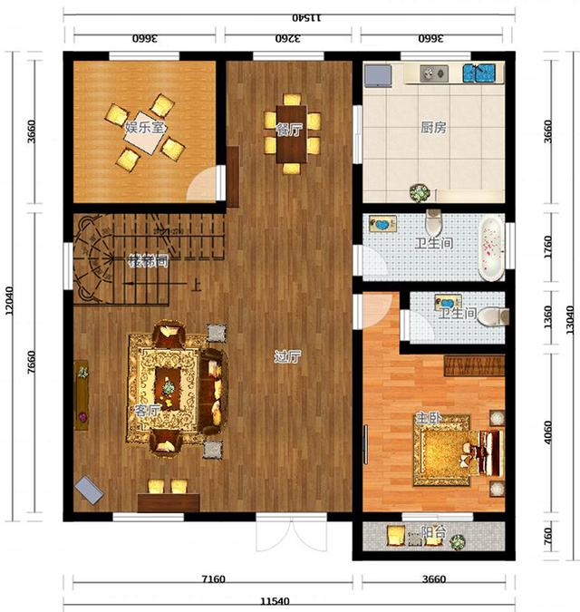 三層豪華復(fù)式別墅設(shè)計(jì)圖，挑空客廳+旋轉(zhuǎn)樓梯