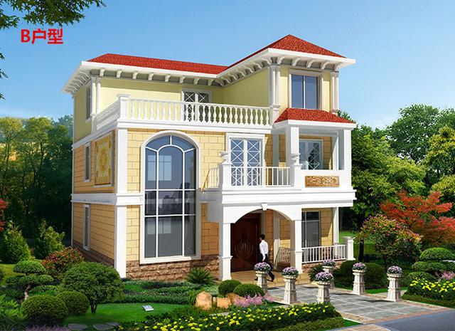 三層豪華復(fù)式別墅設(shè)計(jì)圖，挑空客廳+旋轉(zhuǎn)樓梯