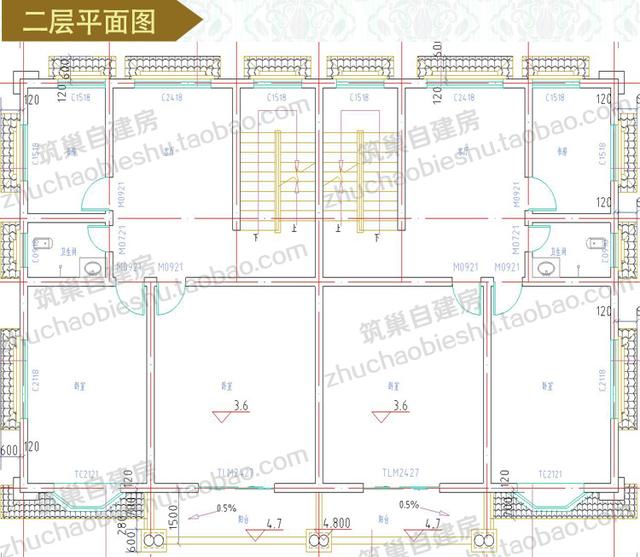 四層實用商住兩用臨街商鋪雙拼別墅施工效果圖，適合農村兩兄弟建造