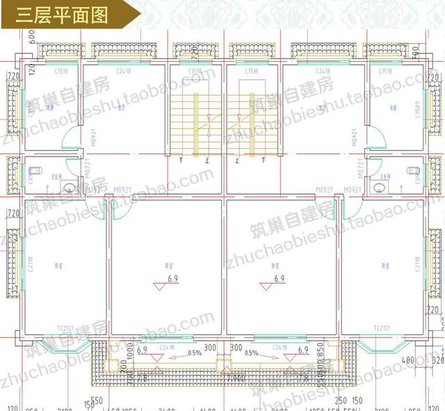 四層實用商住兩用臨街商鋪雙拼別墅施工效果圖，適合農村兩兄弟建造