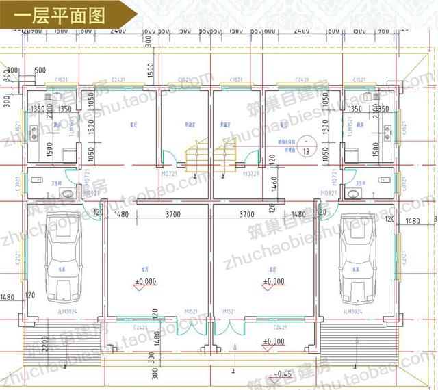 四層實用商住兩用臨街商鋪雙拼別墅施工效果圖，適合農村兩兄弟建造