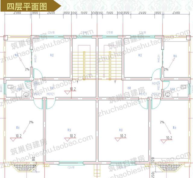 四層實用商住兩用臨街商鋪雙拼別墅施工效果圖，適合農村兩兄弟建造